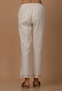 Off White Cotton Flex  Pants image 3