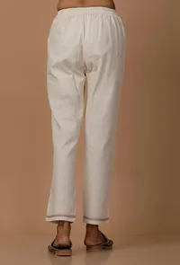 Off White Cotton Flex  Pants image 4
