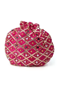 Vibrant Pink Charm Potli With Glasstone image 4