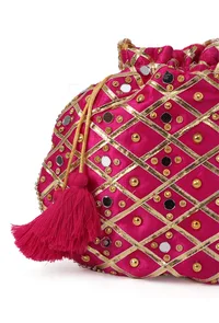 Vibrant Pink Charm Potli With Glasstone image 5