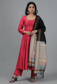Black & Cloud Grey Ikat Dupatta image 2