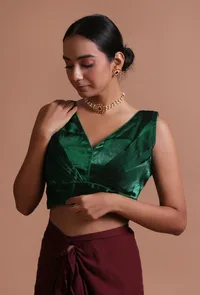 Bottle Green Color Organza Plain Blouse image 1