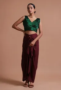 Bottle Green Color Organza Plain Blouse image 2