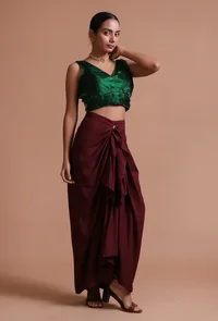 Bottle Green Color Organza Plain Blouse image 3