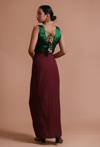 Bottle Green Color Organza Plain Blouse image 5