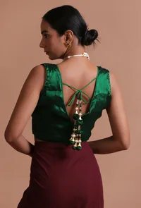 Bottle Green Color Organza Plain Blouse image 6