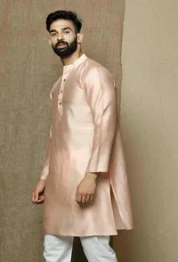 Muted Salmon Pink Pure Banarasi Silk Chanderi Kurta image 2