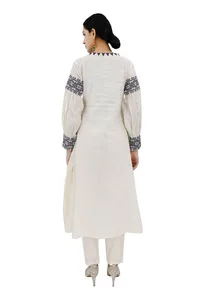 Ivory-Blue Cotton Cross Stitch Dress With Slip image 4