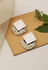 Square Shaped Handcrafted Fabric Style Earrings image 1