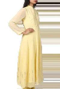 This Plain Yellow Georgette Anarkali Dress With Sitara Work image 2