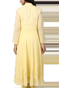 This Plain Yellow Georgette Anarkali Dress With Sitara Work image 3
