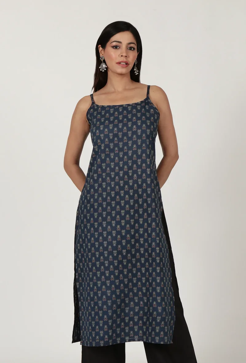 Ajrakh Printed blue Color Cotton Slip
