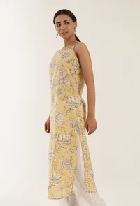 Yellow Color Cotton Slip With Multicolor Motif image 2