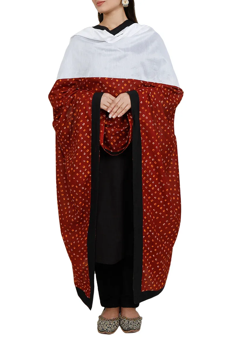 Plan Chanderi and bandhani Red & White Dupatta