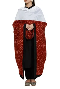 Plan Chanderi and bandhani Red & White Dupatta image 1