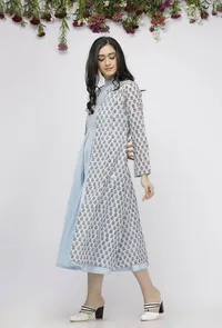 Blue Kota Hand-Block Printed Cape image 2