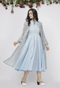 Blue Kota Hand-Block Printed Cape image 3