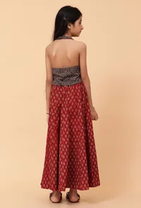 Set Of 2: Ana Indigo Ajrakh Print Cotton Top & Madder Red Skirt image 4