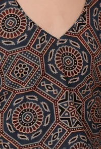 Set Of 2: Ana Indigo Ajrakh Print Cotton Top & Madder Red Skirt image 5