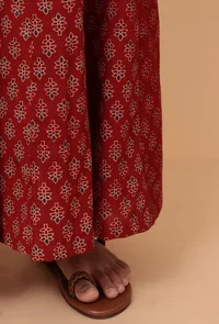 Set Of 2: Ana Indigo Ajrakh Print Cotton Top & Madder Red Skirt image 6