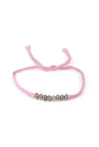 Set Of 2: Ada Pink Thread & Antique Plated Brass Beaded Anklets image 2