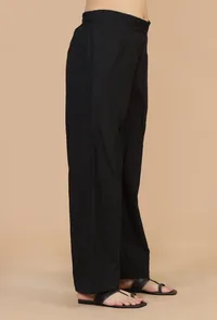 Solid Black Cotton Wide-Leg Pants image 3