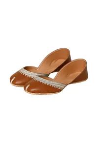 Tan Embroidered Cruelty-Free Leather Juttis image 3