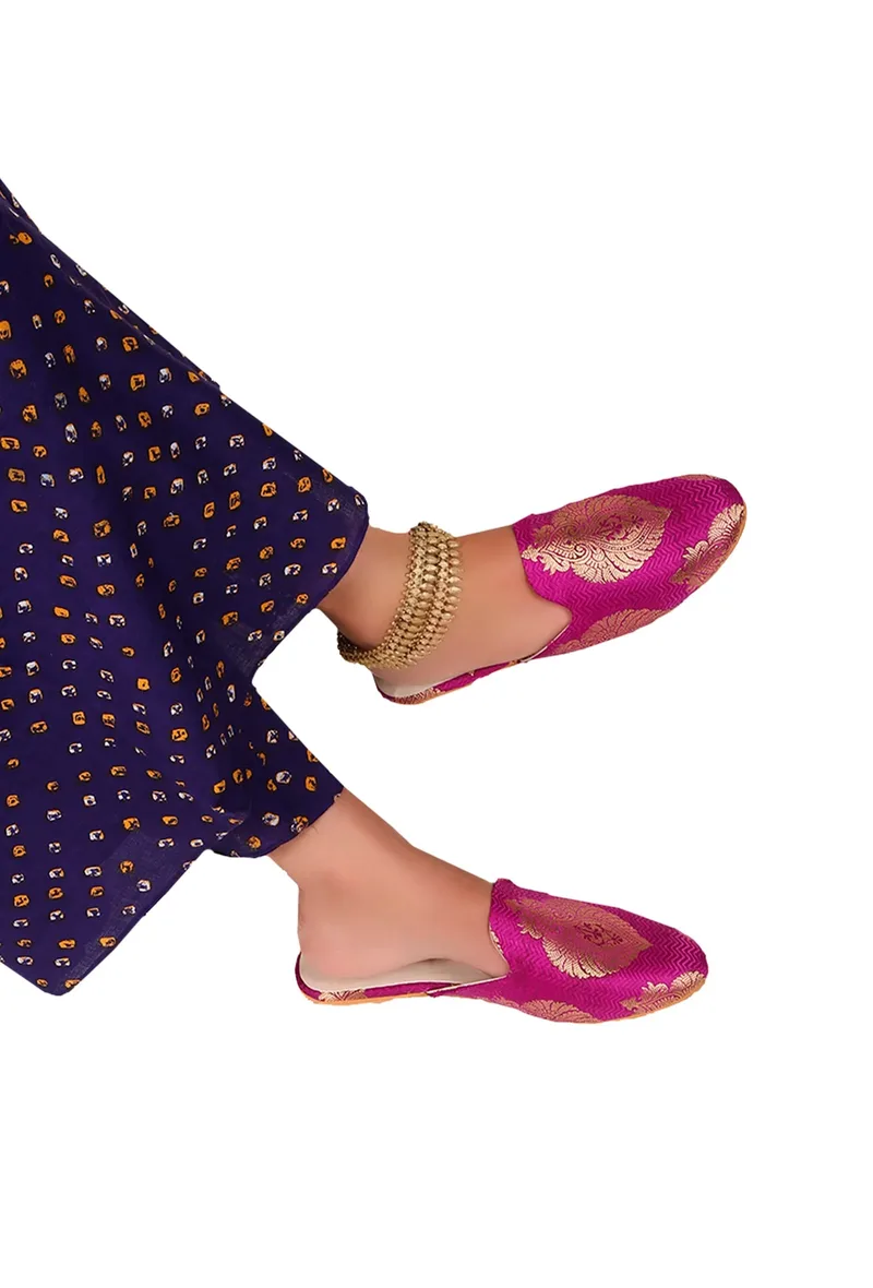 Imperial Magenta Brocade Slider Mules