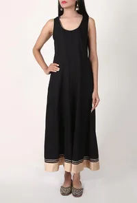 Black Rayon Midi Dress With Gota Applique image 2