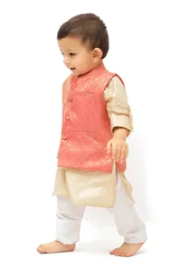 Carrot Pink Brocade Nehru Jacket image 2