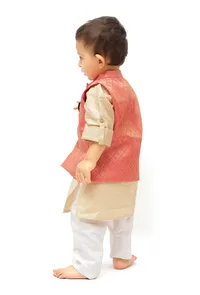 Carrot Pink Brocade Nehru Jacket image 3