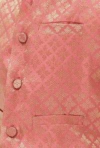 Carrot Pink Brocade Nehru Jacket image 4