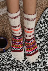 Off-White & & Multi Hand Knitted Woolen Winter Socks image 1
