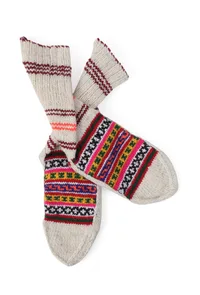 Off-White & & Multi Hand Knitted Woolen Winter Socks image 2