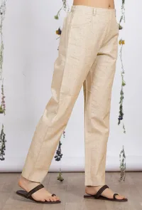 Beige Straight Cotton Khadi Pants with Pockets image 2