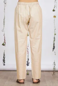 Beige Straight Cotton Khadi Pants with Pockets image 4