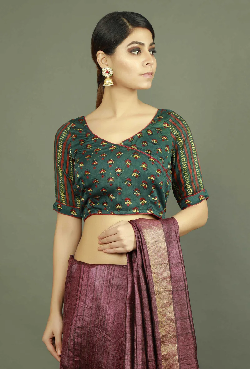 Green Modal Silk Ajrakh Blouse
