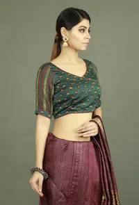 Green Modal Silk Ajrakh Blouse image 3