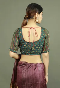 Green Modal Silk Ajrakh Blouse image 4