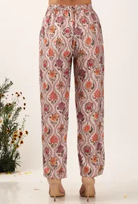 Set Of 3: Airi Floral Chintz Straight Kurta With Narrow Fit Pants & Mustard Organza Tasseled Dupatta image 5