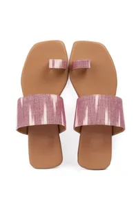 Pink & Cinnamon Brown Ikat One Toe Cruelty Free Leather Flats image 2
