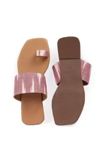 Pink & Cinnamon Brown Ikat One Toe Cruelty Free Leather Flats image 3