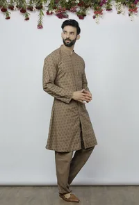 Set of 2: Mud Brown Cotton Block Print Kurta and Pyjama image 2