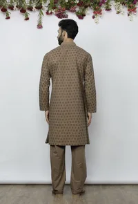 Set of 2: Mud Brown Cotton Block Print Kurta and Pyjama image 4