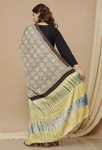 Beige Shibori-Ajrakh Modal silk Dupatta image 1