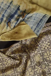 Beige Shibori-Ajrakh Modal silk Dupatta image 3