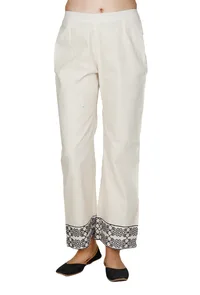 Ivory-Black Cotton Voile Cross Stitch Palazzo image 1