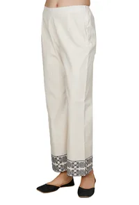 Ivory-Black Cotton Voile Cross Stitch Palazzo image 2