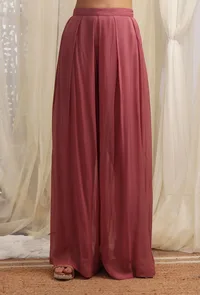 Opera Mauve Plain Georgette Flared Pants image 1