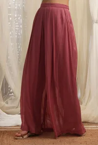 Opera Mauve Plain Georgette Flared Pants image 2